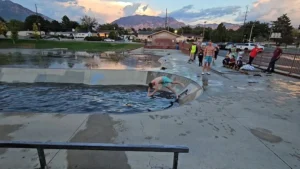 flooding turns utah skate park into impromptu community pool