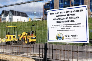 unsafe skate park fenced off as work begins on new play area