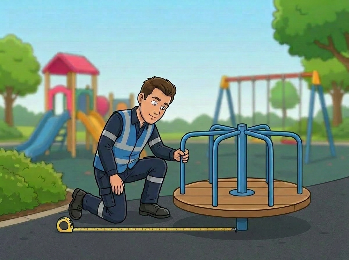 Man measures playground equipment