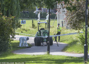 Police at the scene in Chalkwell Park on Saturday after the teenager was hit by the vehicle