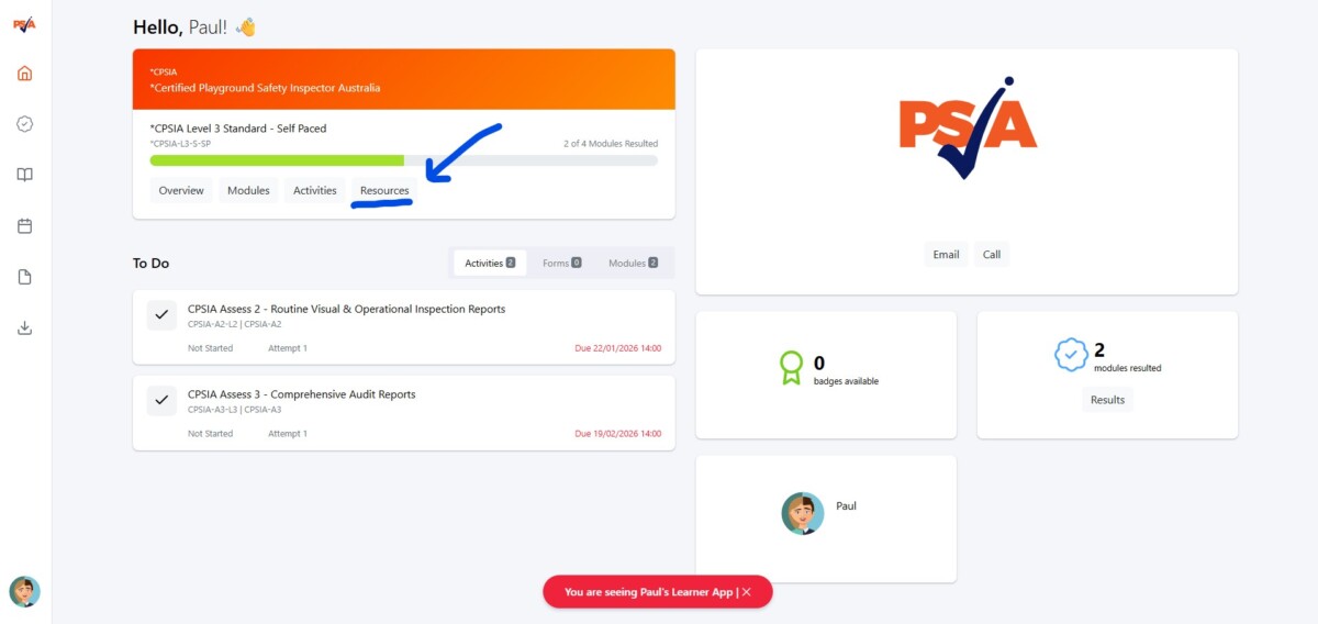How to Find Your Resources & Templates on the Student Portal Learner app dashboard, resources tab