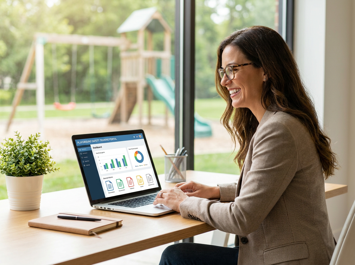 Woman working on playground safety portal