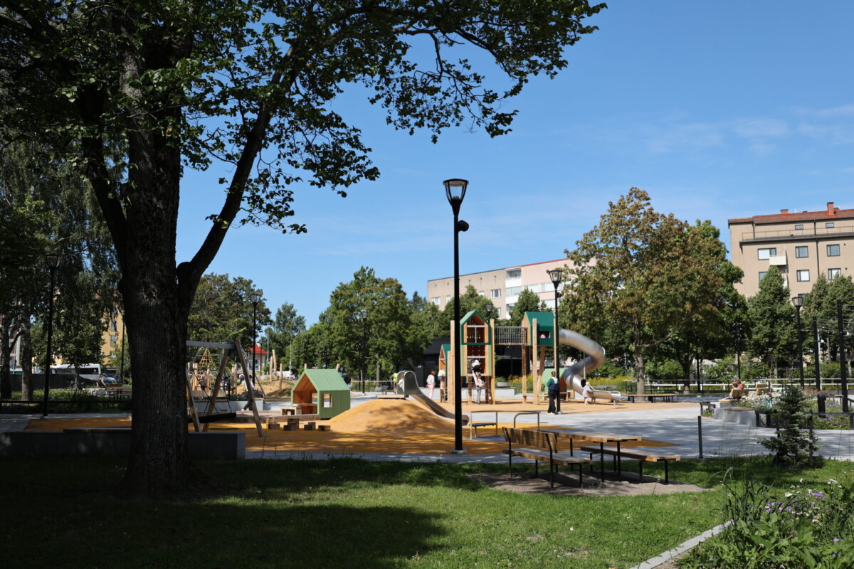 Children's playground with slides.